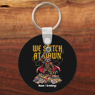 Funny We Stitch At Dawn Raccoon Sewing Quilting Keychain