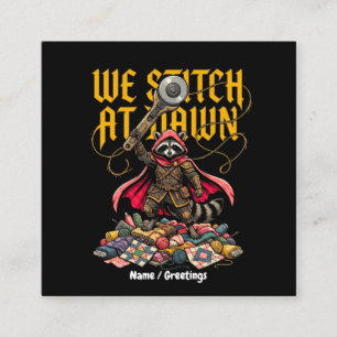 Funny We Stitch At Dawn Raccoon Sewing Quilting Square Business Card