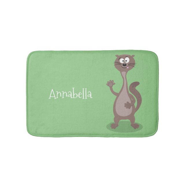 Funny weasel cartoon illustration bath mat (Front)