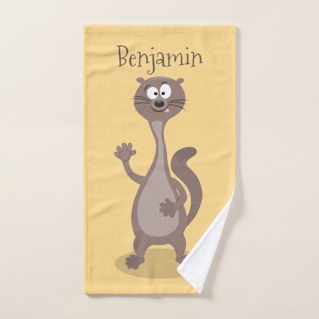 Funny weasel cartoon illustration bath towel set (Hand Towel)