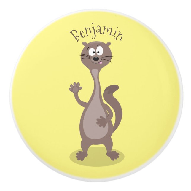 Funny weasel cartoon illustration ceramic knob (Front)