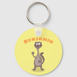 Funny weasel cartoon illustration saying hello key keychain