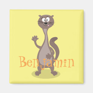 Funny weasel cartoon illustration saying hello magnet