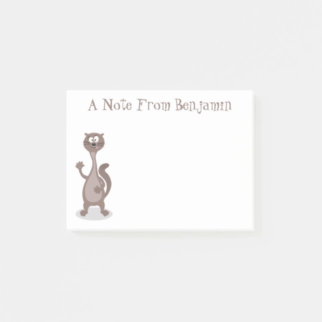 Funny weasel cartoon illustration saying hello post-it notes (Front)