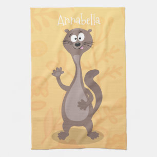 Funny weasel waving cartoon illustration kitchen towel