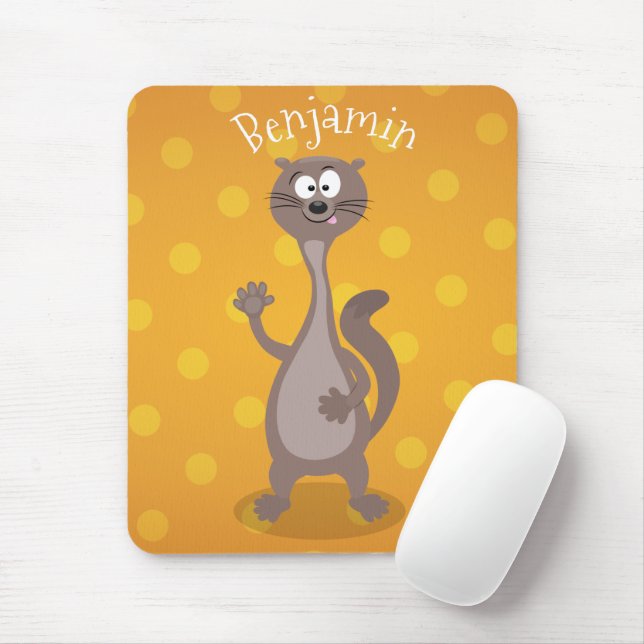 Funny weasel waving cartoon illustration mouse pad (With Mouse)