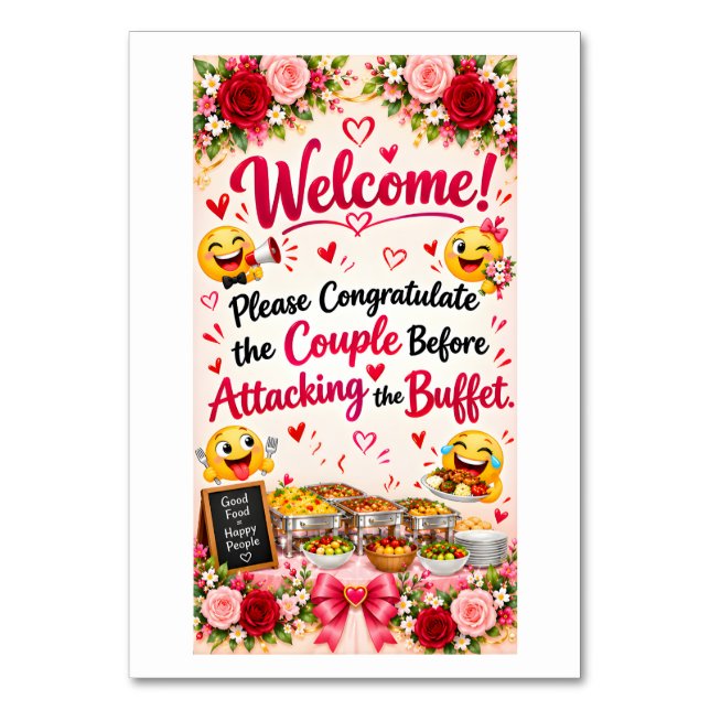 Funny Wedding Buffet Sign Poster | Reception Decor Table Number (Front)
