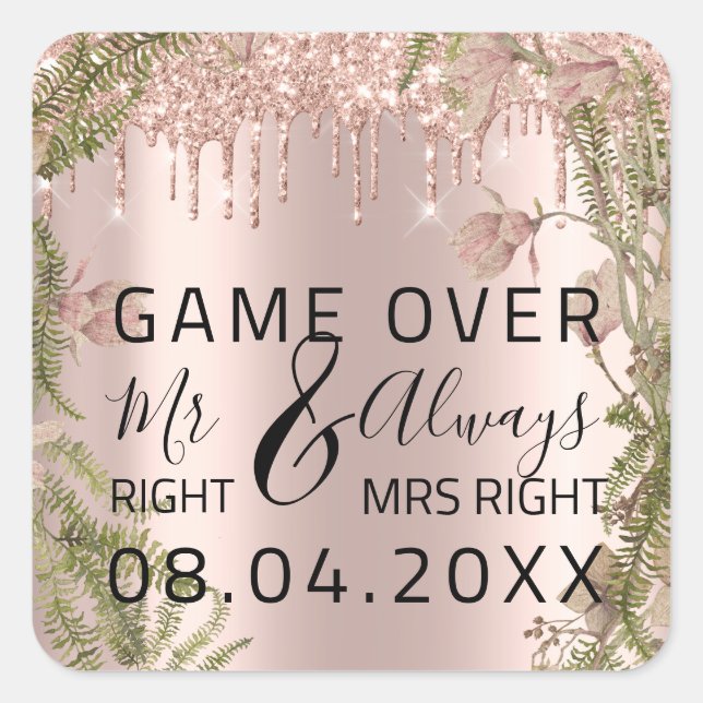 Funny Wedding Mr Right Always Mrs Right Game Over Square Sticker (Front)