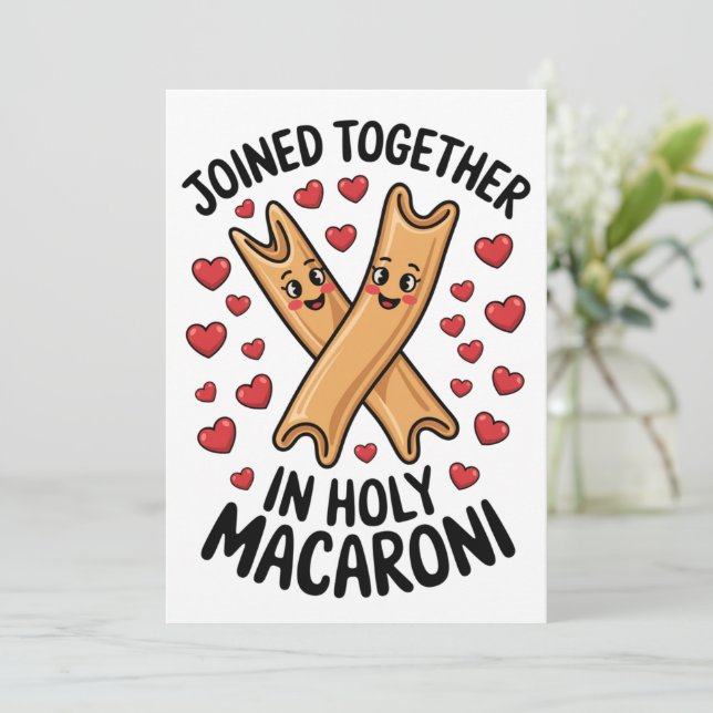Funny Wedding Pasta Engagement Joined Together  Invitation (Standing Front)