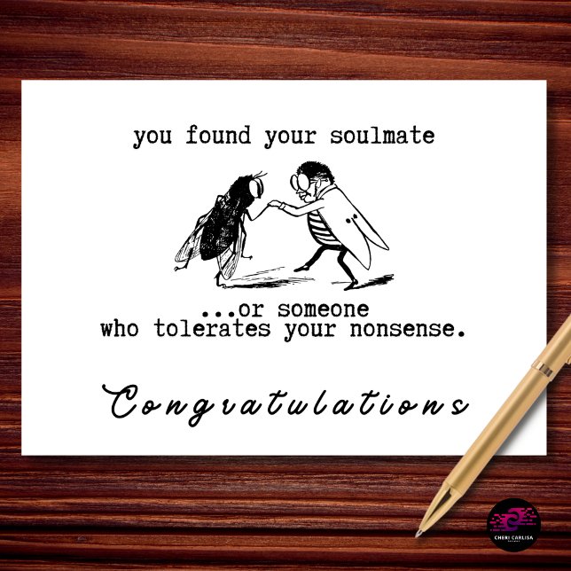 Funny Wedding Soulmate Tolerates Congratulations Card (love of your life… or someone who tolerates your nonsense. either way, congrats!)