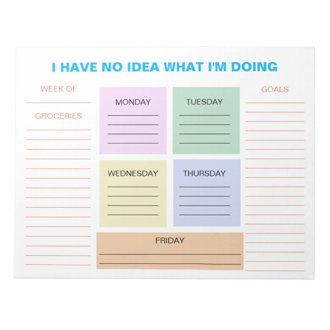 Funny Weekly Colourful Organizational Planner Notepad (Front)