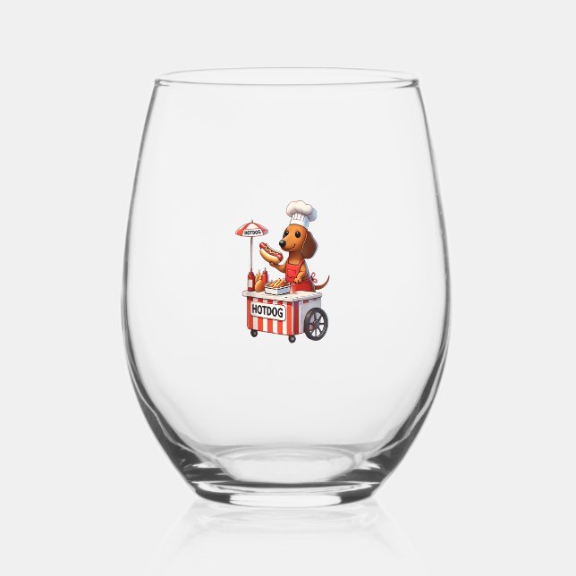 Funny Weenie Dachshund Dog Sausage Hotdog Sandwich Stemless Wine Glass (Front)