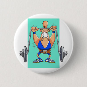 Funny weightlifter cartoon personalized 2 inch round button