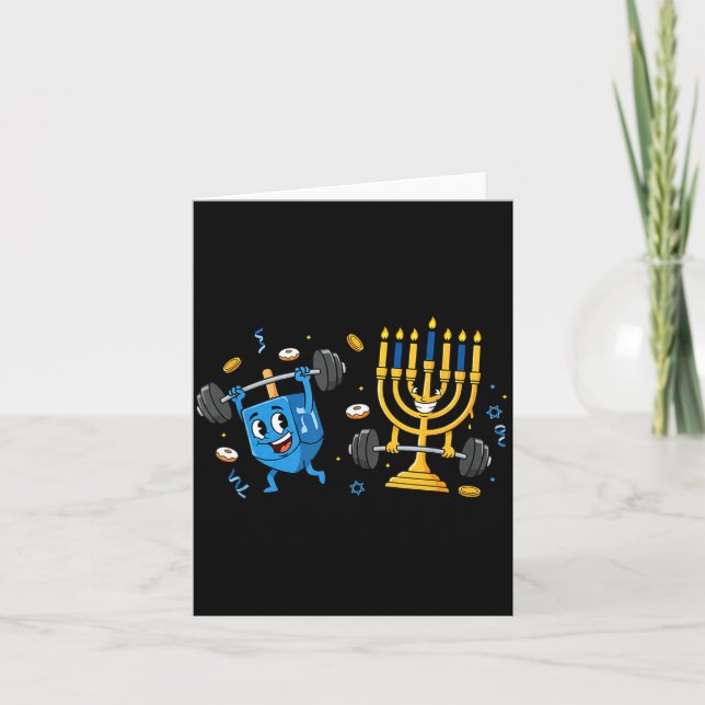 Funny Weightlifting Gym Dreidel Menorah Hanukkah W Card (Front)