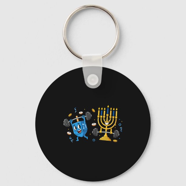 Funny Weightlifting Gym Dreidel Menorah Hanukkah W Keychain (Front)