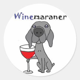 Funny Weimaraner Dog Drinking Red Wine Classic Round Sticker
