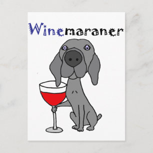 Funny Weimaraner Dog Drinking Red Wine Postcard