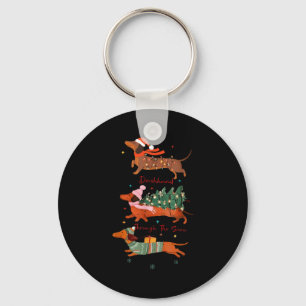 Funny Weiner Dog Dachshund Through The Snow Merry Keychain