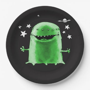 funny weird alien cartoon style illustration paper plate