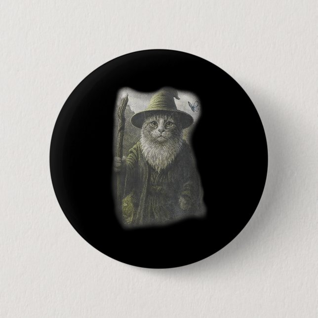 Funny Weird Kitten Wizard Ghost Cat Meme Catdalf H 2 Inch Round Button (Front)