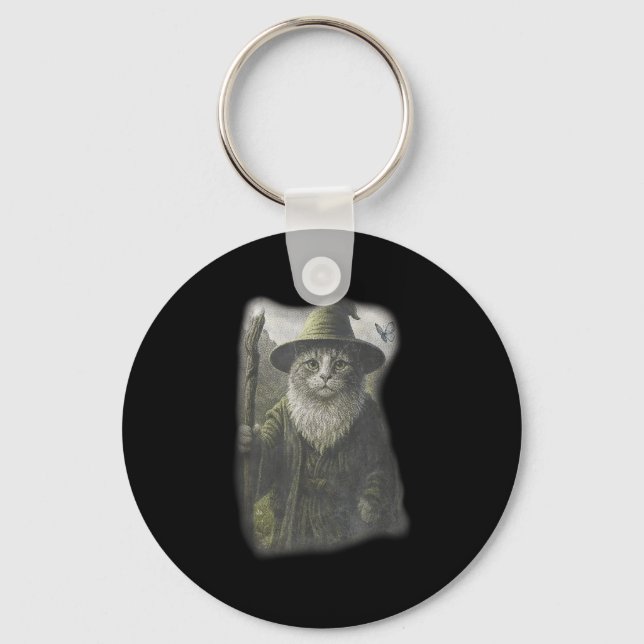 Funny Weird Kitten Wizard Ghost Cat Meme Catdalf H Keychain (Front)