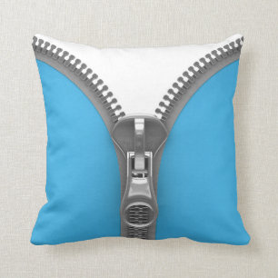 Funny Weird Realistic Blue Zipper Throw Pillow