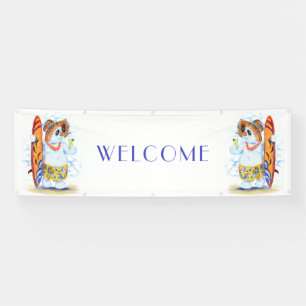 Funny Welcome Banner with Snowman Surfer