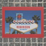 Funny welcome retro sign with your name doormat<br><div class="desc">Parody of the famous Welcome to Fabulous Las Vegas sign with your name added on this doormat! Altered photo of the sign with space to add your name. Customize the name line and, if you choose, the "residence" line to make a funny and cool personalized door mat for Las Vegas...</div>