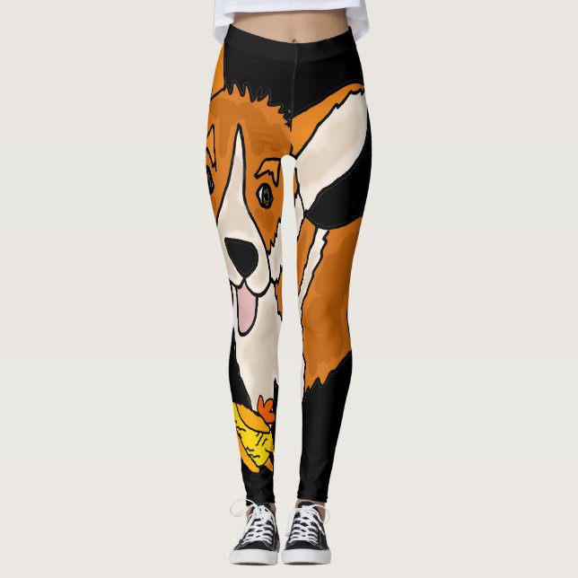 Funny Welsh Corgi Dog with Rubber Chicken Leggings (Front)