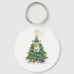 Funny West Highland White Terrier Dog Christmas Tr Keychain
