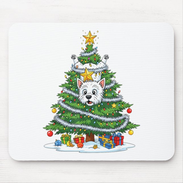 Funny West Highland White Terrier Dog Christmas Tr Mouse Pad (Front)