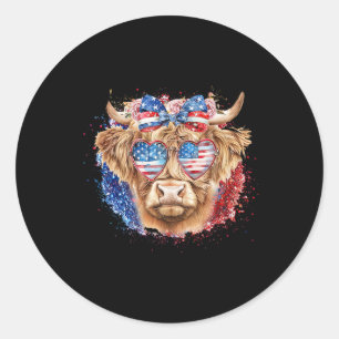 Funny Western America Cow 4th Of July Classic Round Sticker