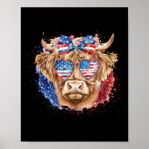 Funny Western America Cow 4th Of July Poster