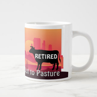 Funny Western Cow Theme Retirement Out to Pasture Large Coffee Mug