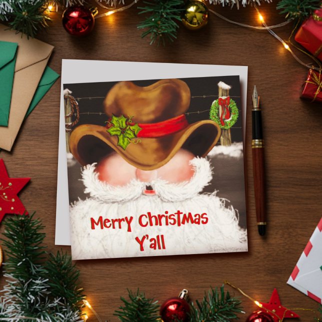 Funny Western Cowboy Hat Santa Christmas  Holiday Card (Creator Uploaded)