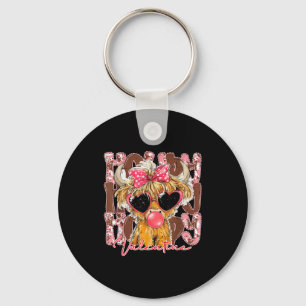 Funny Western Howdy Valentine Highland Cow Bow Lov Keychain
