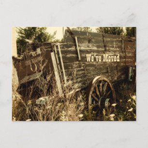Funny Western Moving New Address Rustic Farm Wagon Announcement Postcard
