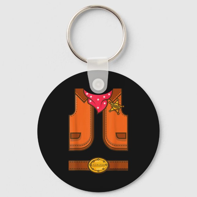 Funny Western Sheriff Halloween Cowboy Vest Simple Keychain (Front)