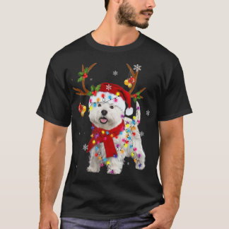 Funny Westie Christmas Tee Reindeer Christmas Ligh