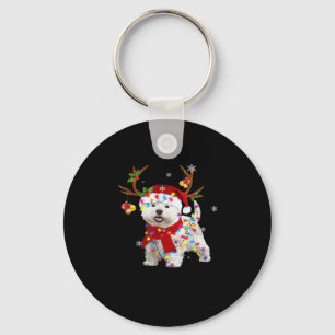 Funny Westie Christmas Tee Reindeer Christmas Ligh Keychain