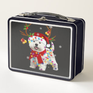 Funny Westie Christmas Tee Reindeer Christmas Ligh Metal Lunch Box