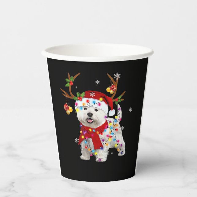 Funny Westie Christmas Tee Reindeer Christmas Ligh Paper Cups (Front)