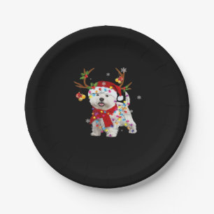 Funny Westie Christmas Tee Reindeer Christmas Ligh Paper Plate