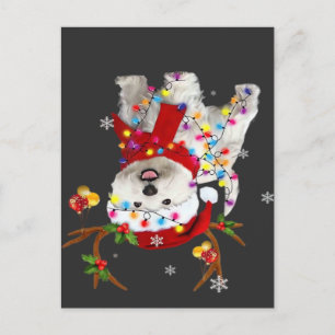 Funny Westie Christmas Tee Reindeer Christmas Ligh Postcard