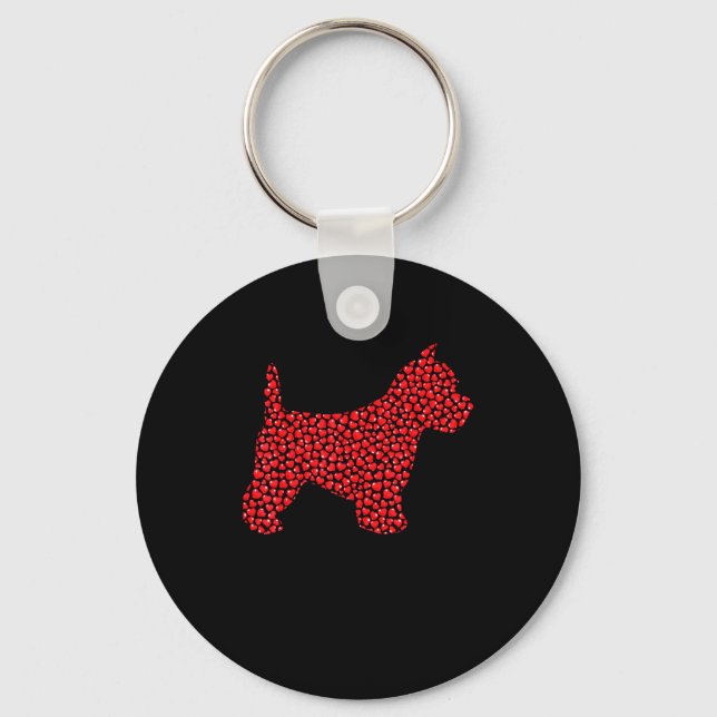 Funny Westie Dog Lover Hearts Love Westie Valentin Keychain (Front)