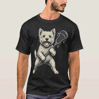 Funny Westie Dog Playing Lacrosse Sports Vintage T-Shirt