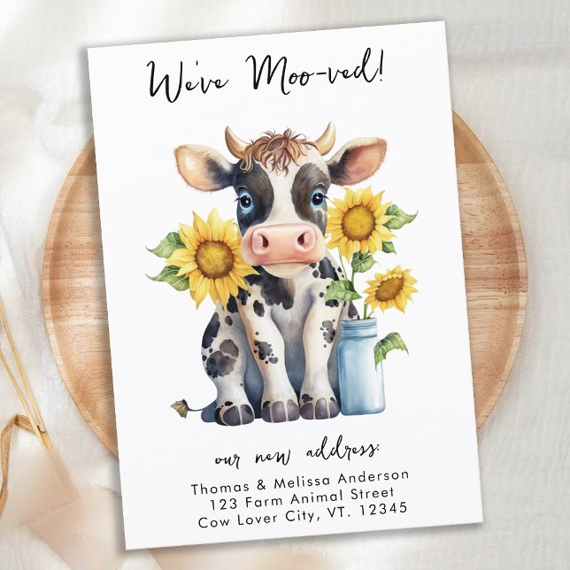 Funny We've Moo-ved New Address Cute Cow Moving Announcement Postcard (Creator Uploaded)