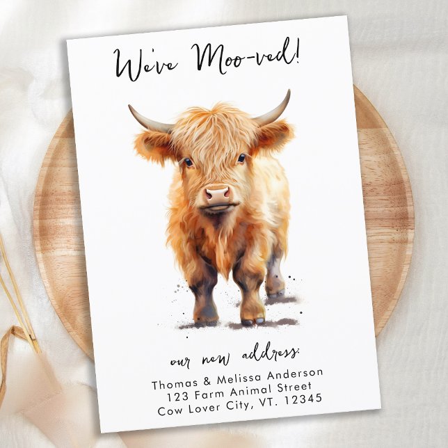 Funny Weve Moo-ved New Address Highland Cow Moving Announcement Postcard (Creator Uploaded)