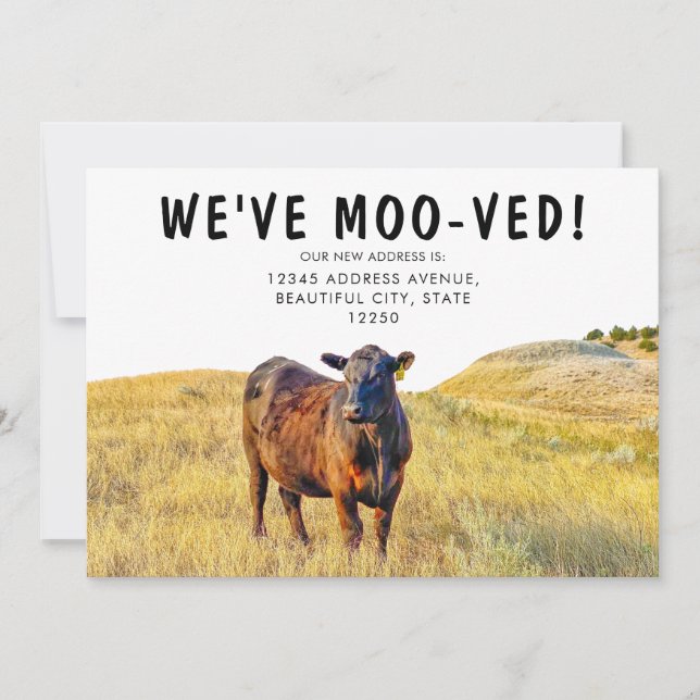 Funny We've Moov-ed Cow Moving Annoucement Announcement (Front)