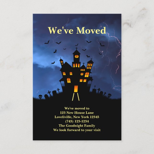 Funny We've Moved Spooky Black Haunted House Enclosure Card (Front)